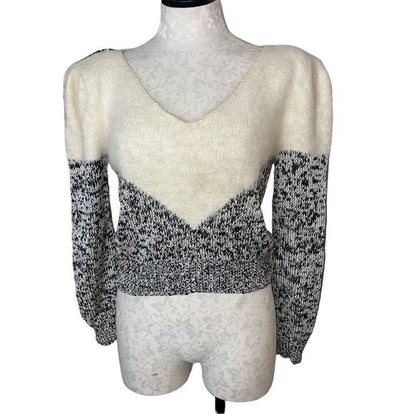 Vintage Womens Sweater Size Small Cream Angora Mixed Knit Puff Sleeve - Picture 9 of 9